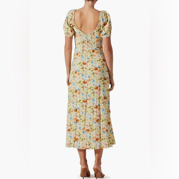 ASTR the Label NWT Yellow Multi Floral Midi Dress M - Picture 2 of 8